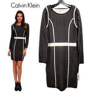 Calvin Klein NEW EGGSHELL Minimalist Geometric Acrylic Mini Dress M